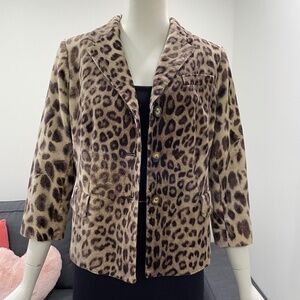 TALBOTS PETITES Leopard Print Velveteen Blazer 3/4-Length Sleeves Retro Look